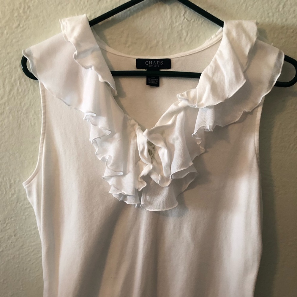 White Chaps Ruffle Tank